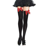 Leg Avenue Womens Satin Bow Accent Thigh Highs, Black/Red, One Size