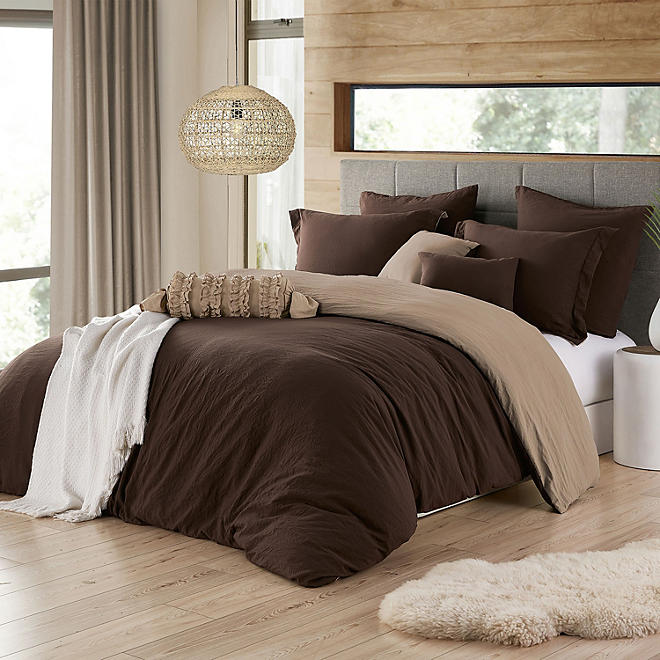 Modern Prewashed Crinkle Reversible Duvet Cover Set (Assorted Sizes and Colors)