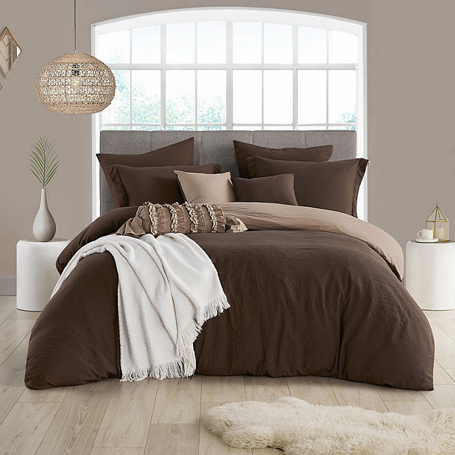 Modern Prewashed Crinkle Reversible Duvet Cover Set (Assorted Sizes and Colors)