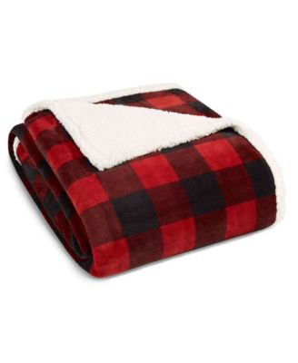 Eddie Bauer Mountain Plaid Red Sherpa Twin Dark Red Twin