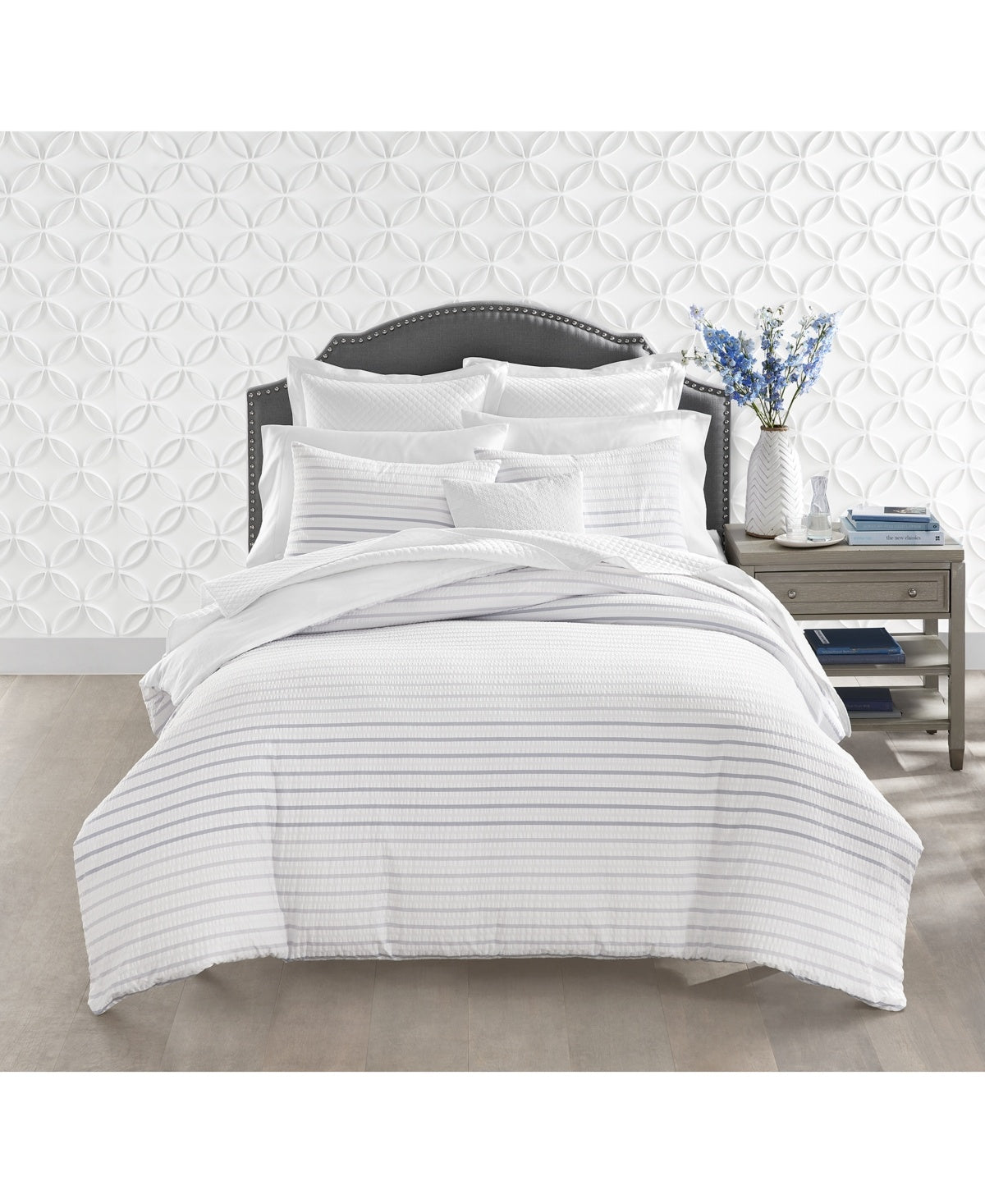 Charter Club Damask Designs Seersucker Ombre Stripe, Twin Comforter Set, Exclusively at Macy's - Grey