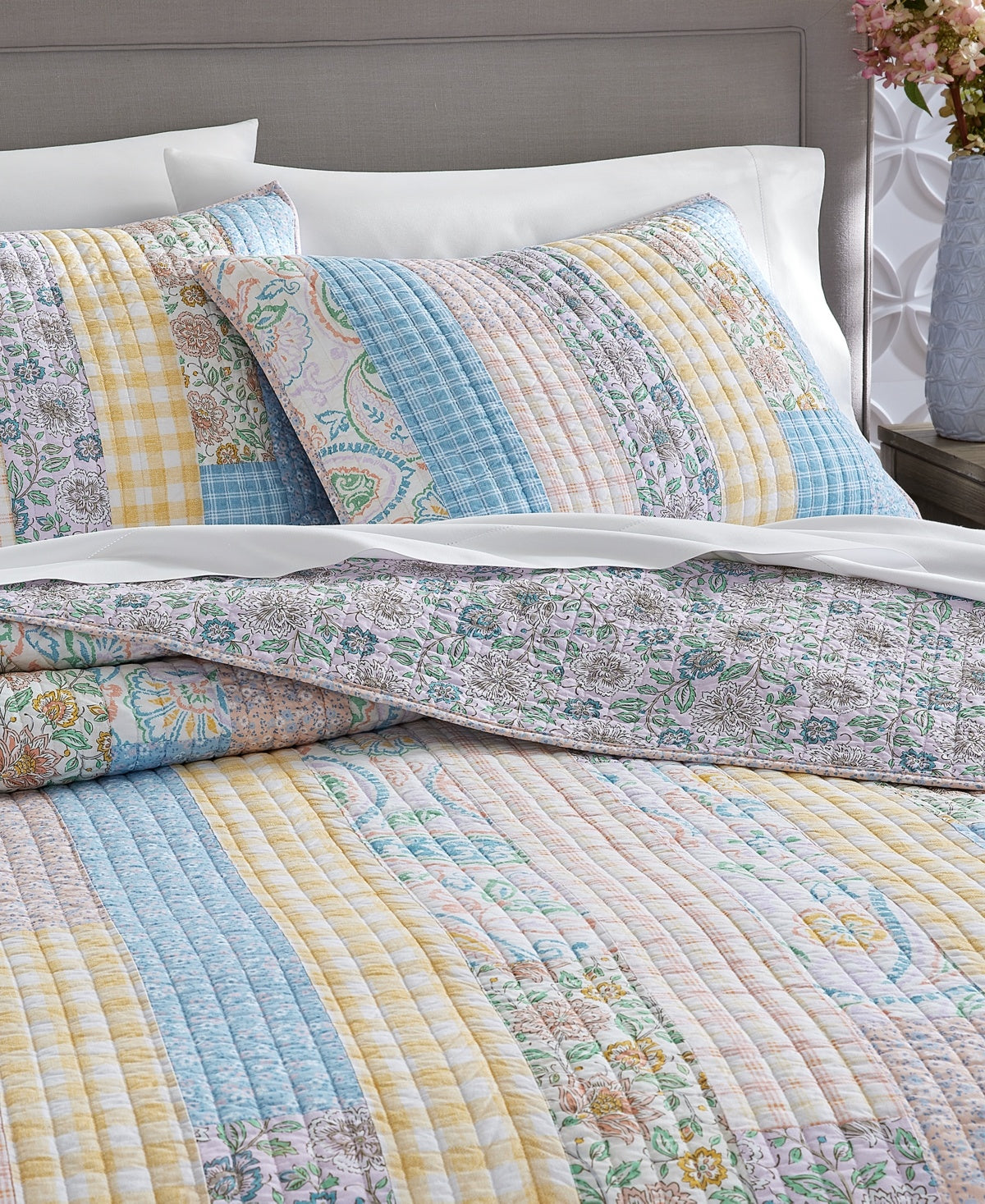 Closeout! Charter Club Spring Gingham Patchwork Quilt, King, Created for Macy's - Multi