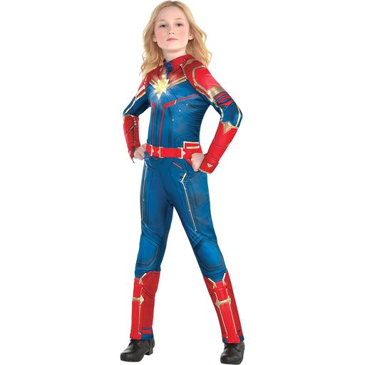 Kids Girls Light-up Captain Marvel Costume - Size S Halloween Multi-Colored