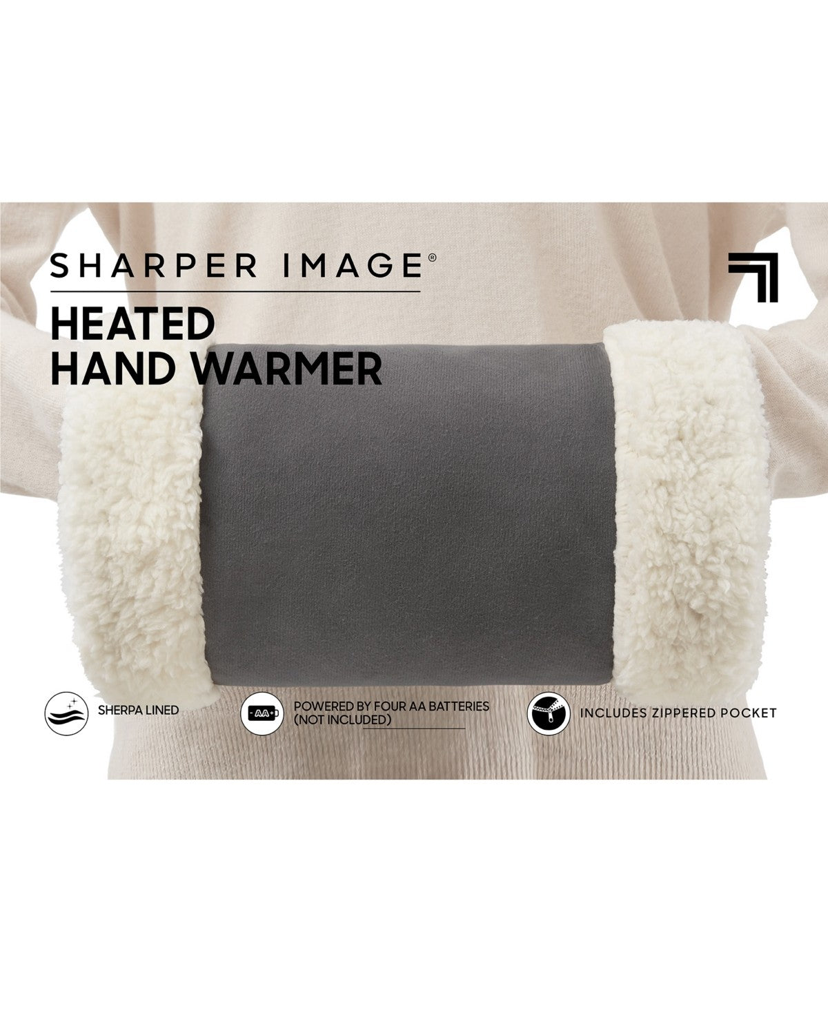 Sharper Image Heated Adjustable Plush Hand Warmer - Grey