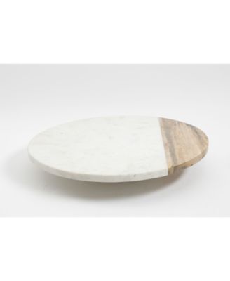 Gibson Marble and Wood Lazy Susan Whitewood