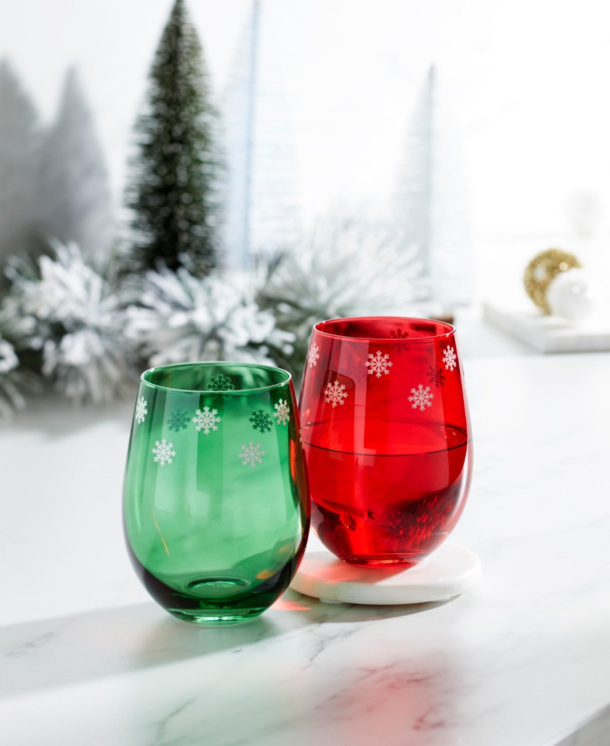 Cambridge 18 Oz Red Green Stemless Wine Glasses, Set of 2 - MULTI