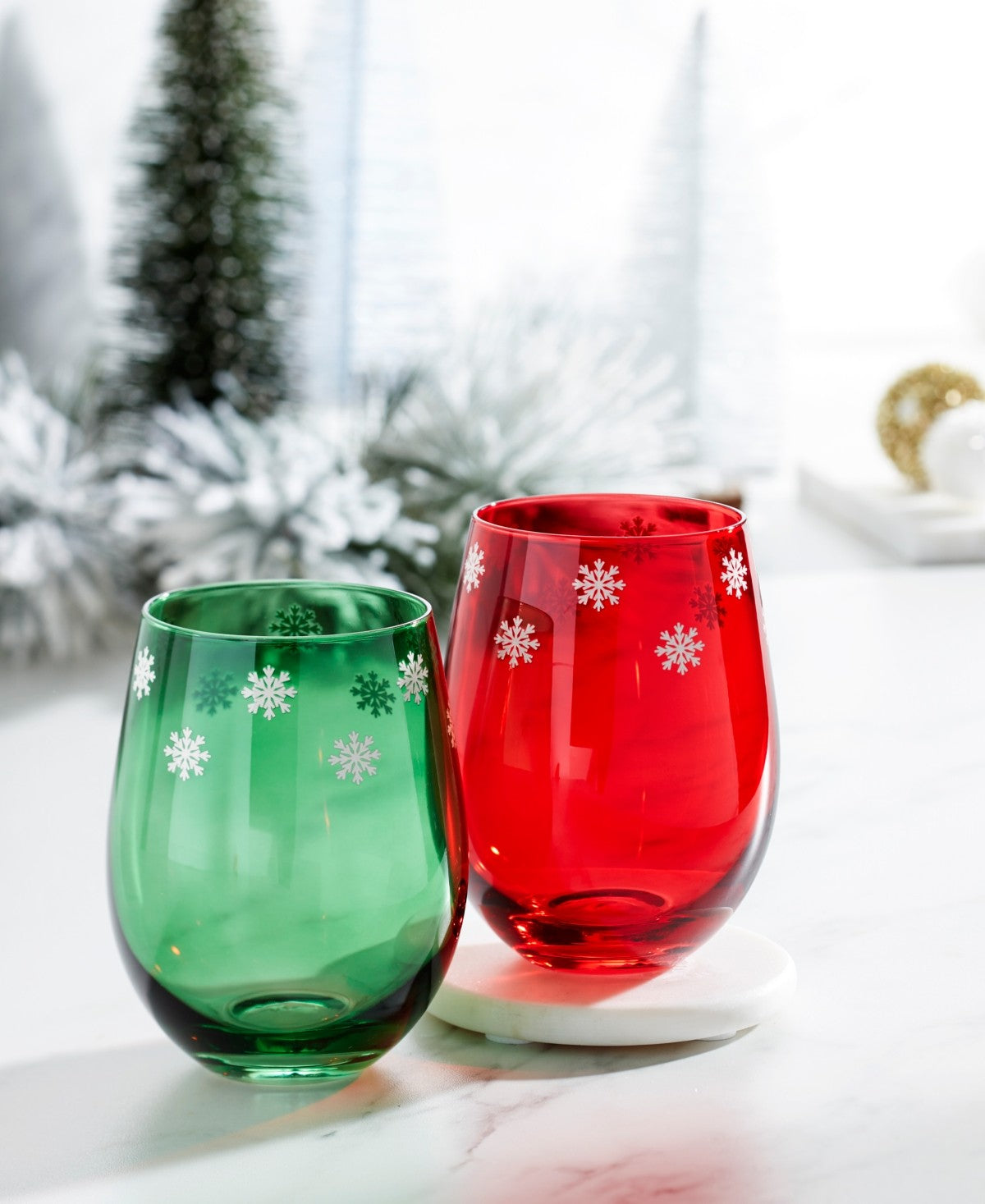 Cambridge 18 Oz Red Green Stemless Wine Glasses, Set of 2 - MULTI