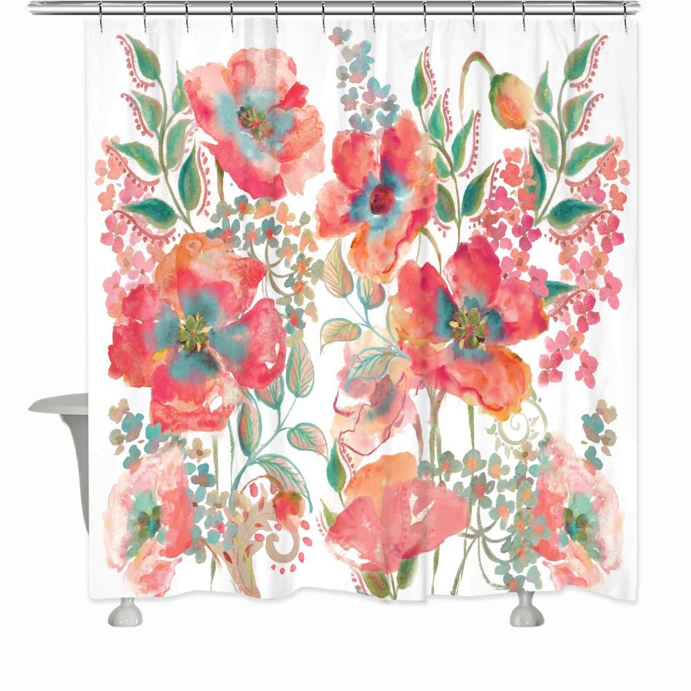 Laural Home 71-in W x 295-in L Bohemian Poppies Floral Polyester Shower Curtain