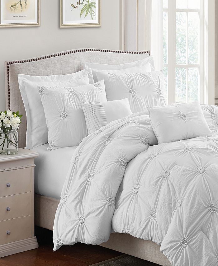 Cathay Home Inc. Floral Pintuck Comforter Set, Twin/Twin XL - White