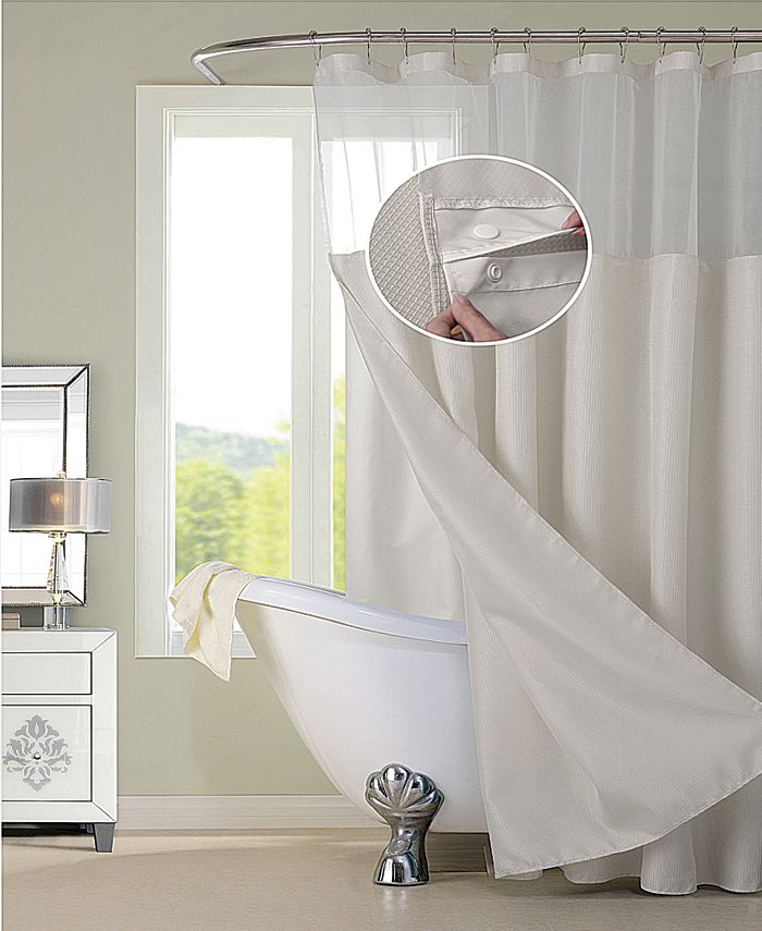 Spa 251 Waffle Complete Shower Curtain With Detachable Liner, 70" x 72" - Ivory/Cream - Shower Curtain