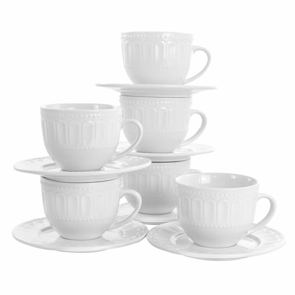 Elama 10-fl oz Ceramic White Cup and Saucer Set of: 6