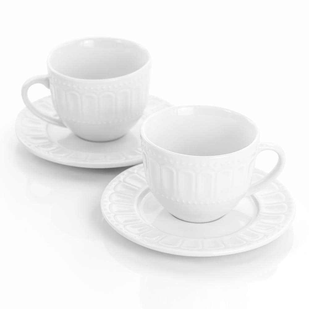 Elama 10-fl oz Ceramic White Cup and Saucer Set of: 6