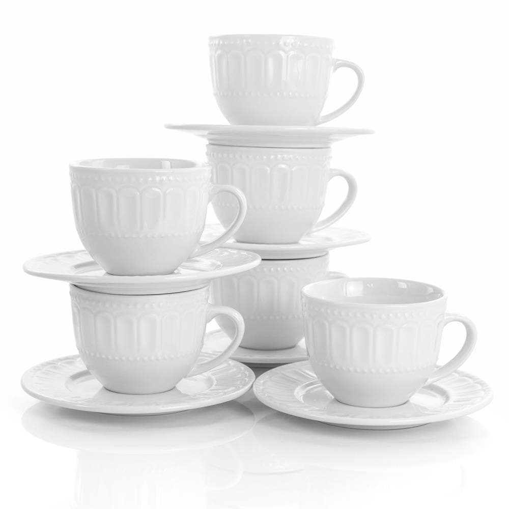 Elama 10-fl oz Ceramic White Cup and Saucer Set of: 6