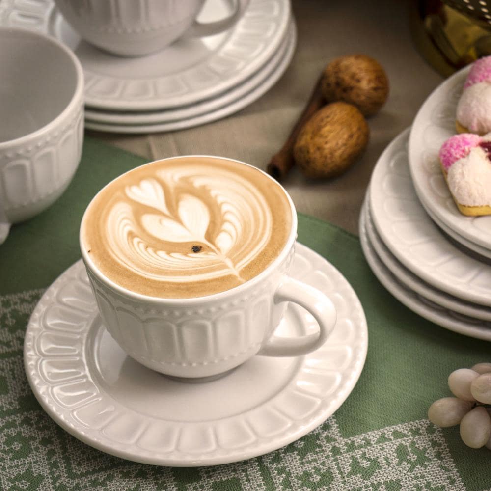 Elama 10-fl oz Ceramic White Cup and Saucer Set of: 6