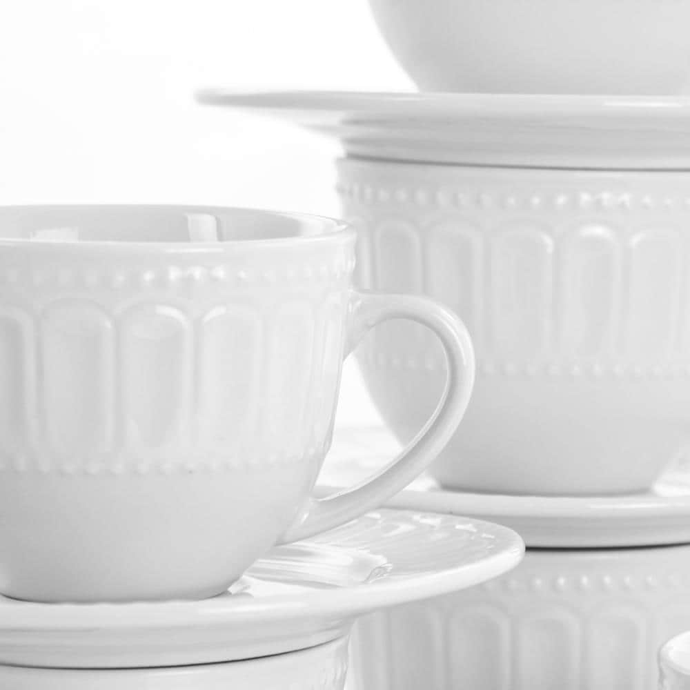 Elama 10-fl oz Ceramic White Cup and Saucer Set of: 6