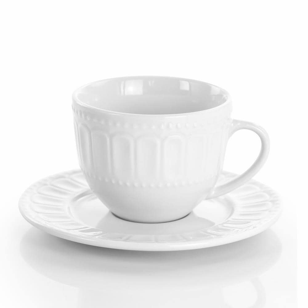 Elama 10-fl oz Ceramic White Cup and Saucer Set of: 6