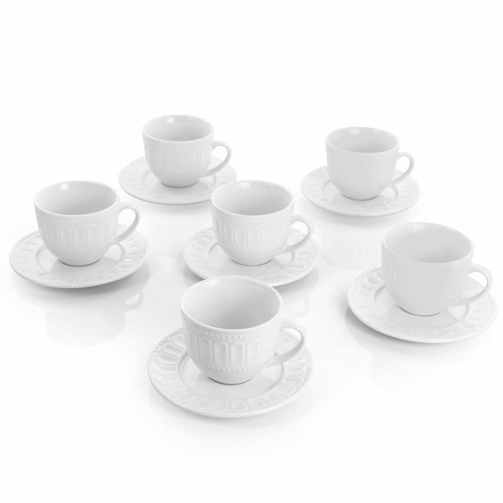 Elama 10-fl oz Ceramic White Cup and Saucer Set of: 6