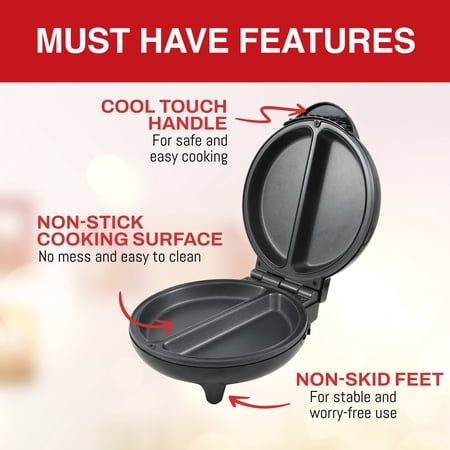 Elite Gourmet Dual Omelet & Fritattas Maker, Black and Stainless Steel