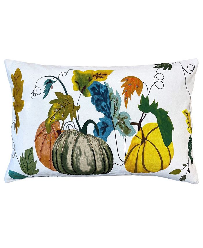 Mod Lifestyles Fall Pumpkins Embroidery Harvest Decorative Pillow, 14" x 22" - Multi - 14x22