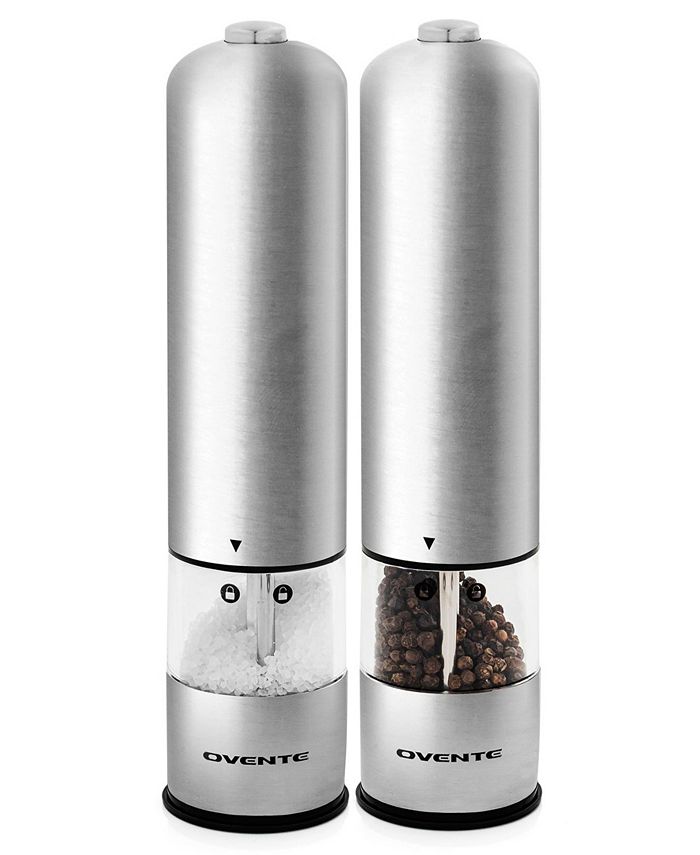OVENTE Professional 2 Piece Electric Salt and Pepper Grinder Set - Gray