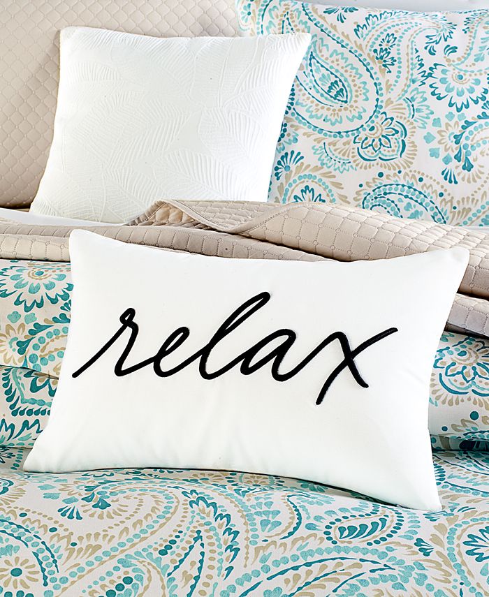 Relax Decorative Pillow, 12" x 18", Created for Macy's - White - Rectangle Decorative Pillow