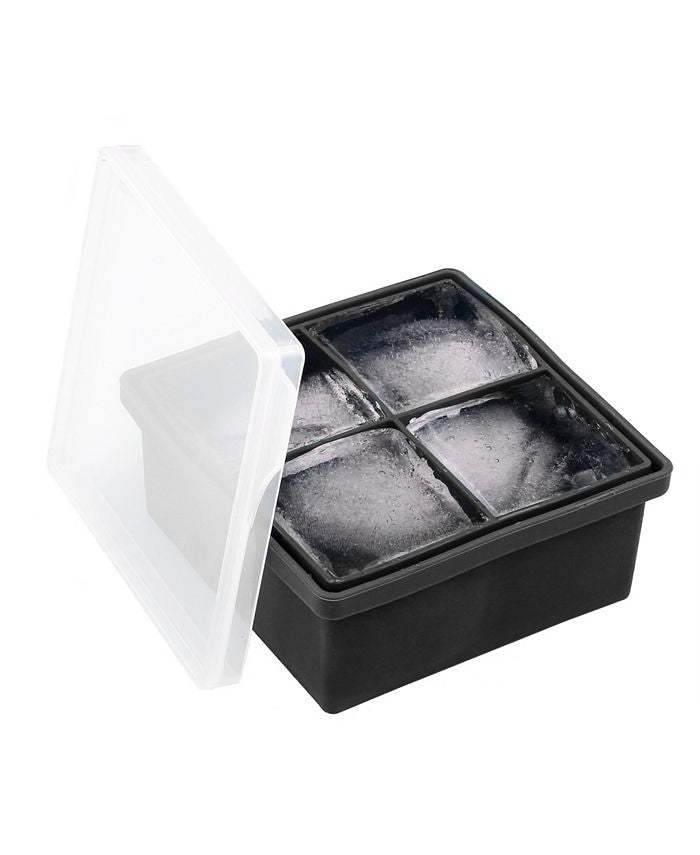 Thirstystone by Cambridge Large 4-Cube Silicone Ice Mold with Clear Lid - Black - OS