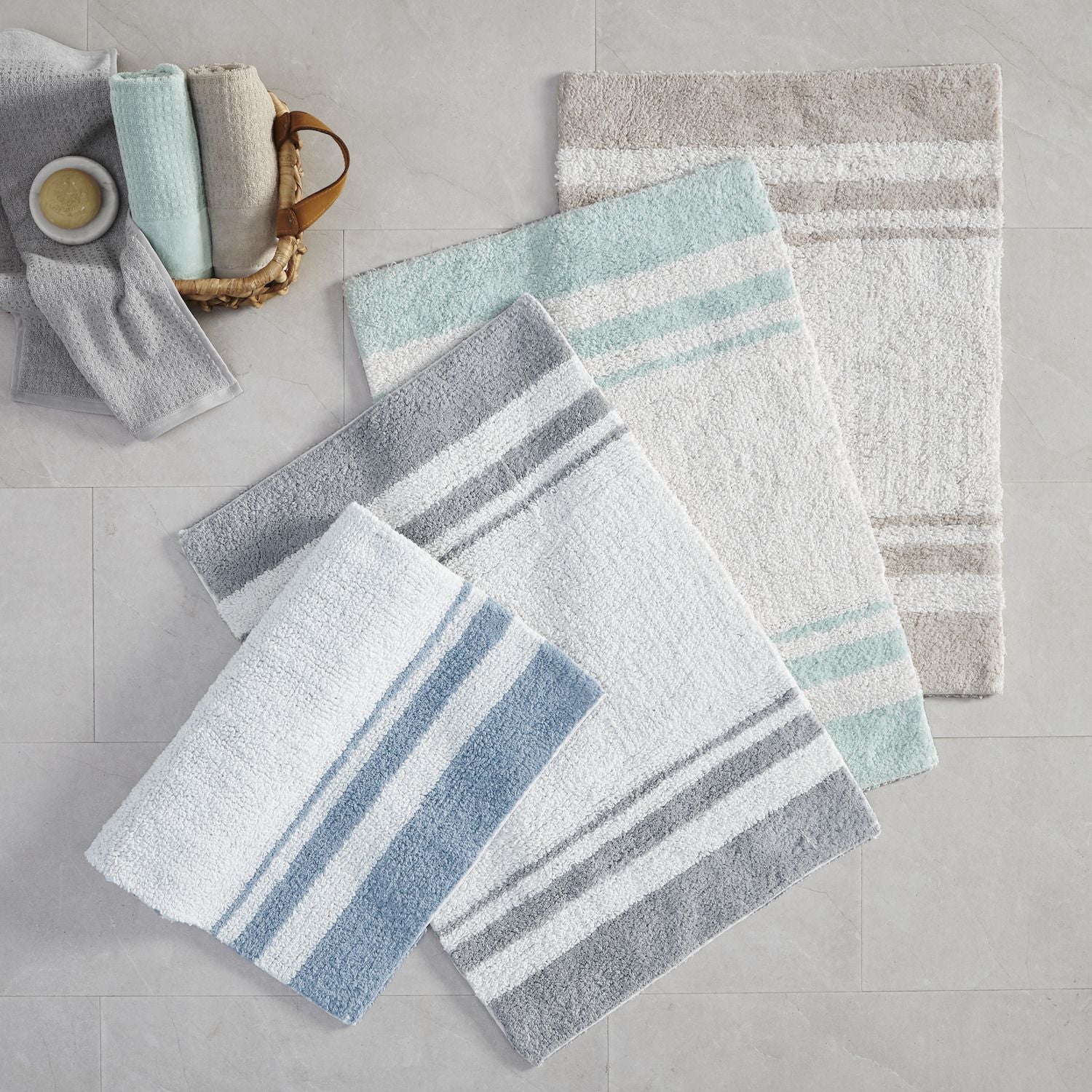 Madison Park Spa High Absorbent Cotton Reversible Stripe Bathroom Rug