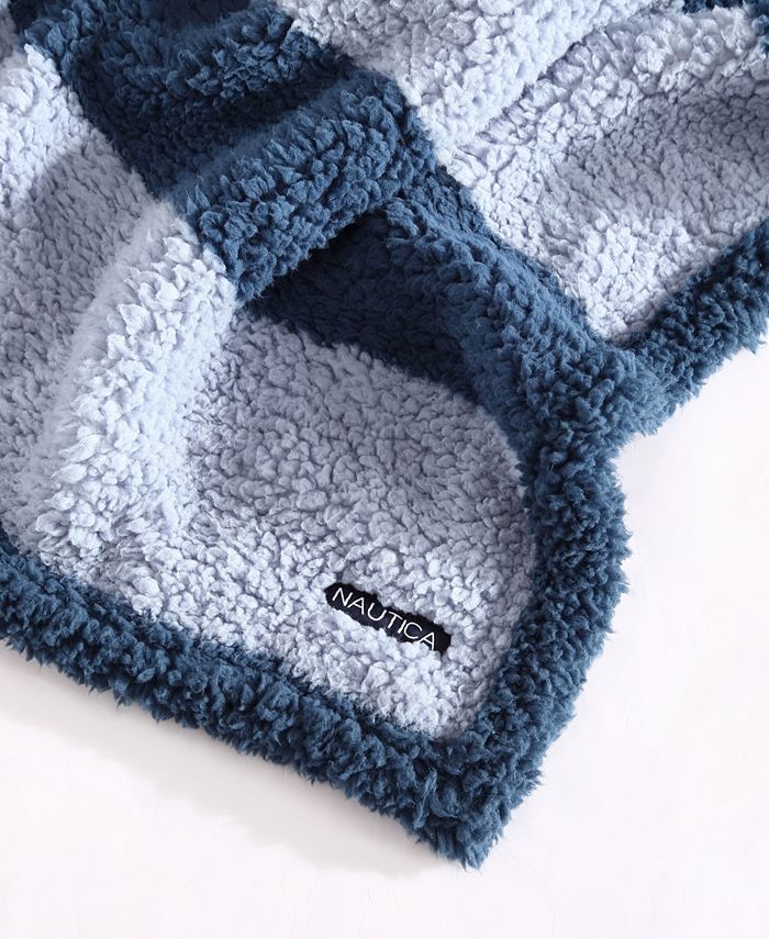 Nautica Lawndale Sherpa Reversible Throw Blanket, 60" x 50" - Blue - Throw