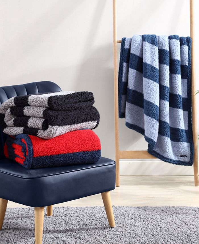 Nautica Lawndale Sherpa Reversible Throw Blanket, 60" x 50" - Blue - Throw