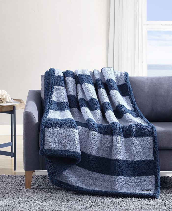 Nautica Lawndale Sherpa Reversible Throw Blanket, 60" x 50" - Blue - Throw