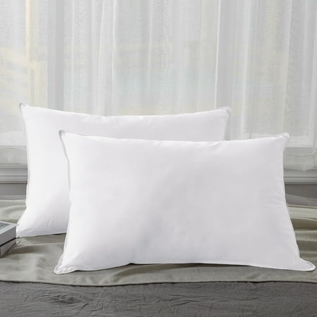 Unikome 2 Pack White Goose Down Feather Pillows in White Cotton Fabric, Standard