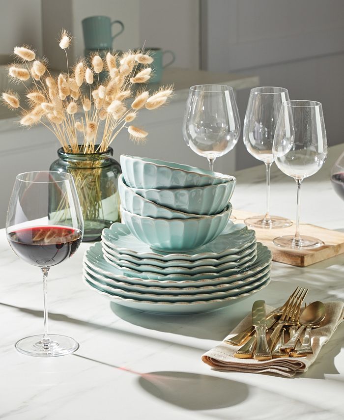 French Perle Scallop 4 Piece Place Setting - Blue - 4 Piece