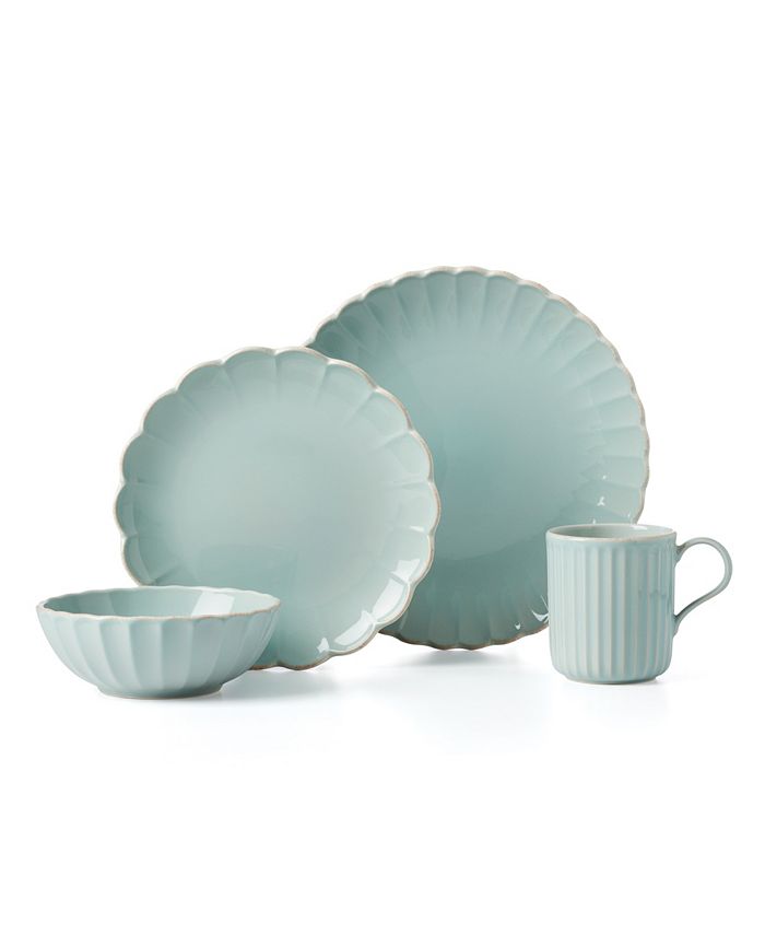 French Perle Scallop 4 Piece Place Setting - Blue - 4 Piece