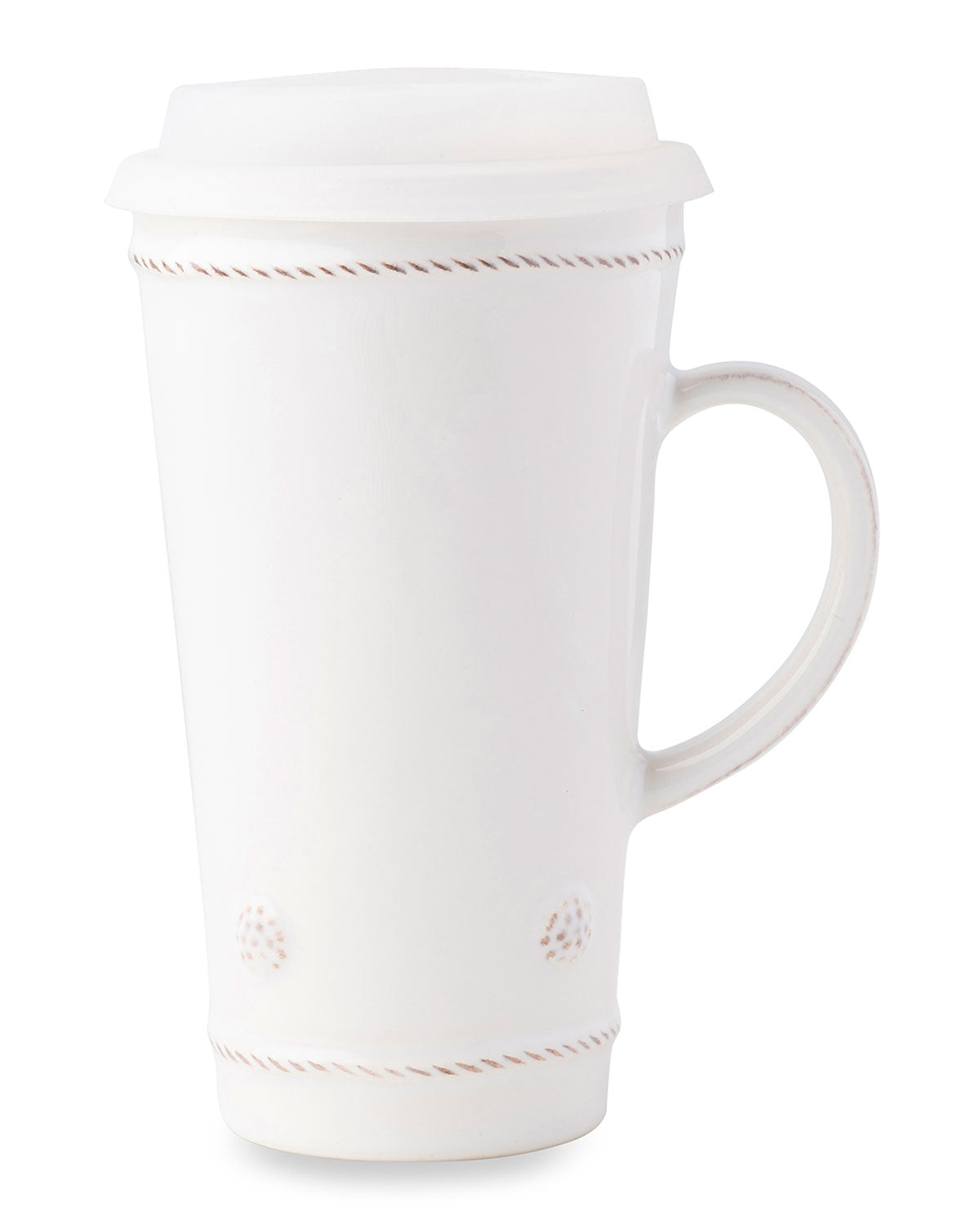 Juliska Ceramics Berry and Thread Whitewash Travel Mug & Plastic Lid
