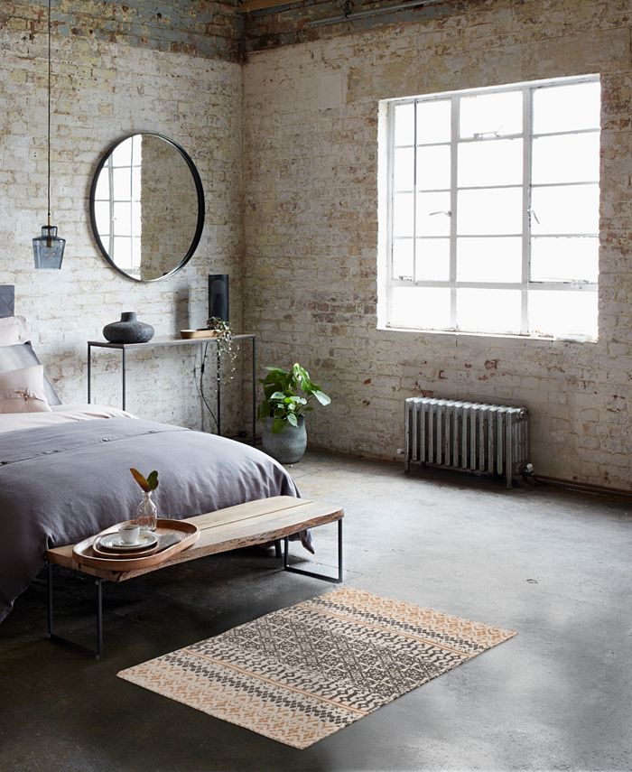 French Connection Stonewash Printed Cotton 36" x 60" Doina Palm Accent Rug - Brown - 36" x 60"