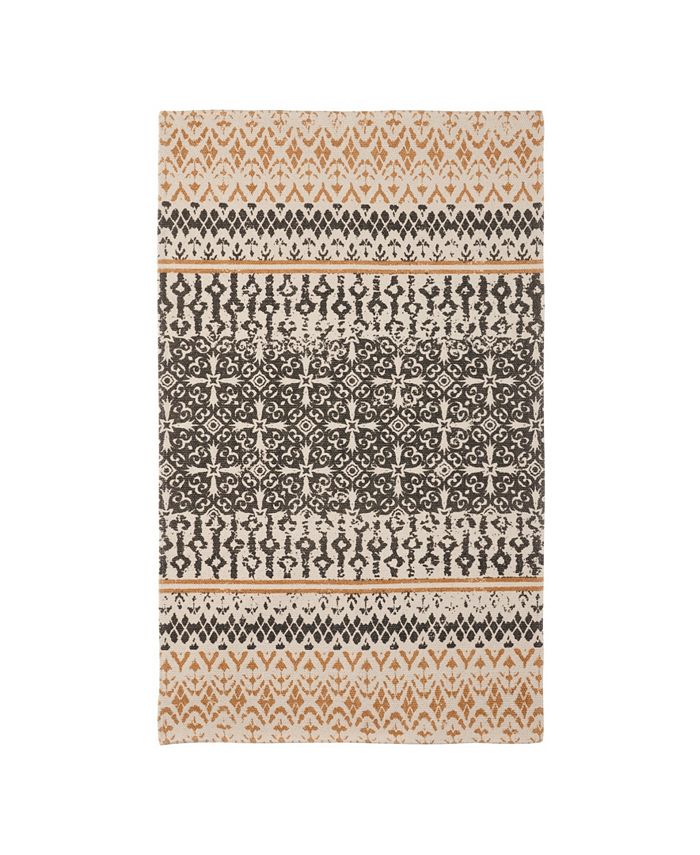 French Connection Stonewash Printed Cotton 36" x 60" Doina Palm Accent Rug - Brown - 36" x 60"