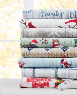 Premier Comfort Premier Comfort Heated Plush T Blue Words Throw