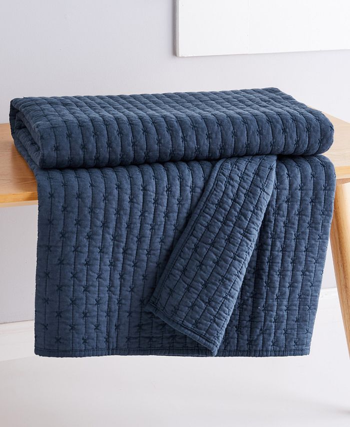 Levtex Cross Stitch Reversible Quilted Throw, 50" x 60" - Blue - 60x50