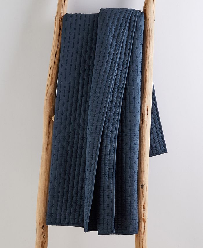 Levtex Cross Stitch Reversible Quilted Throw, 50" x 60" - Blue - 60x50