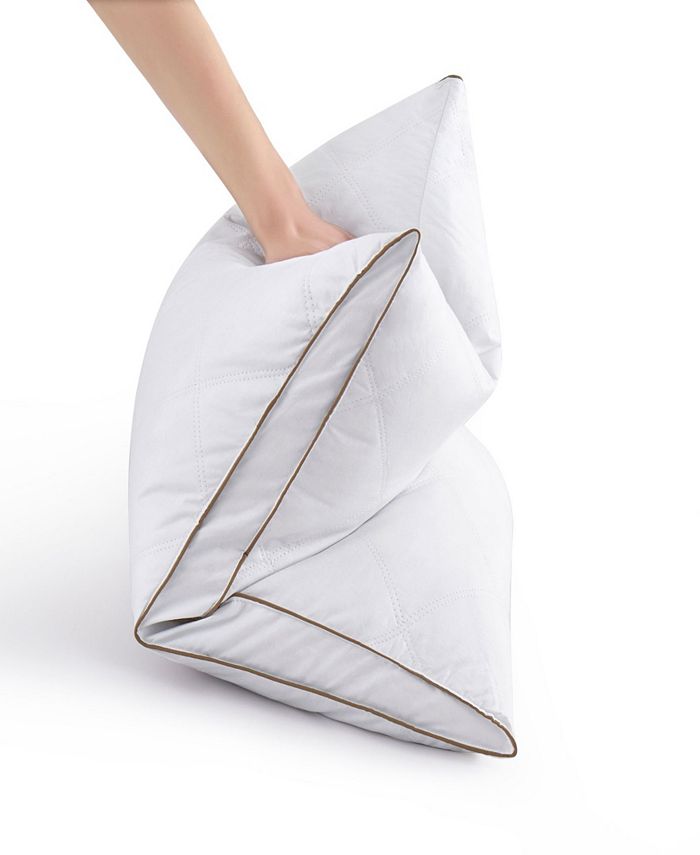 UNIKOME 2 Pack 100% Cotton Diamond Grid Medium Support Down Feather Gusseted Pillow Set, King - White - King