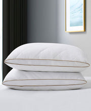 UNIKOME 2 Pack 100% Cotton Diamond Grid Medium Support Down Feather Gusseted Pillow Set, King - White - King