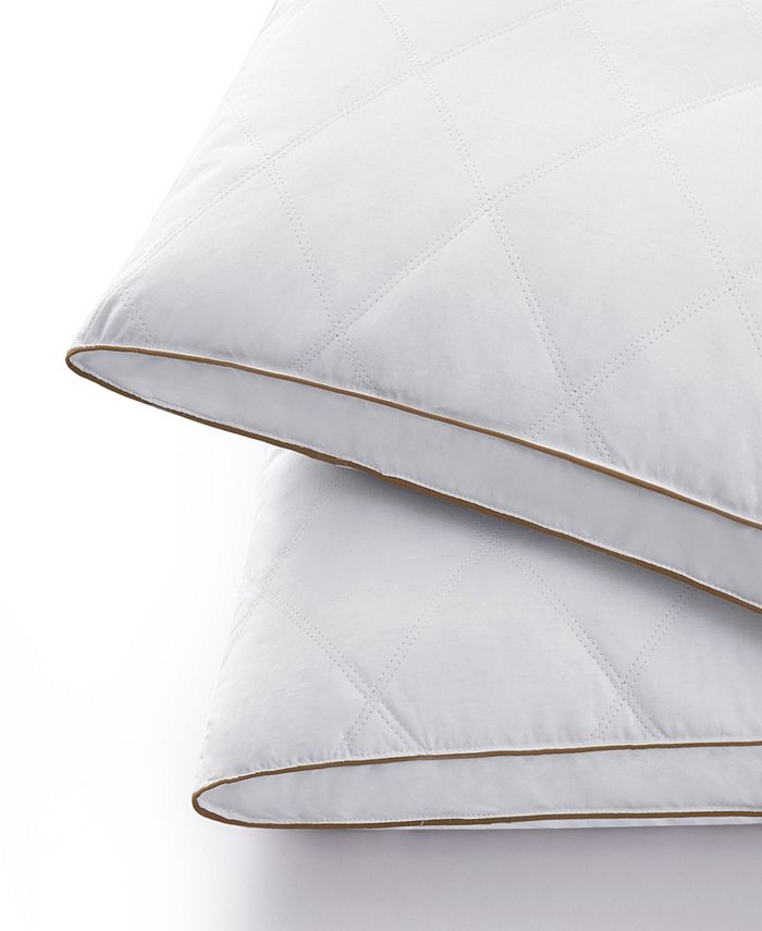 UNIKOME 2 Pack 100% Cotton Diamond Grid Medium Support Down Feather Gusseted Pillow Set, King - White - King