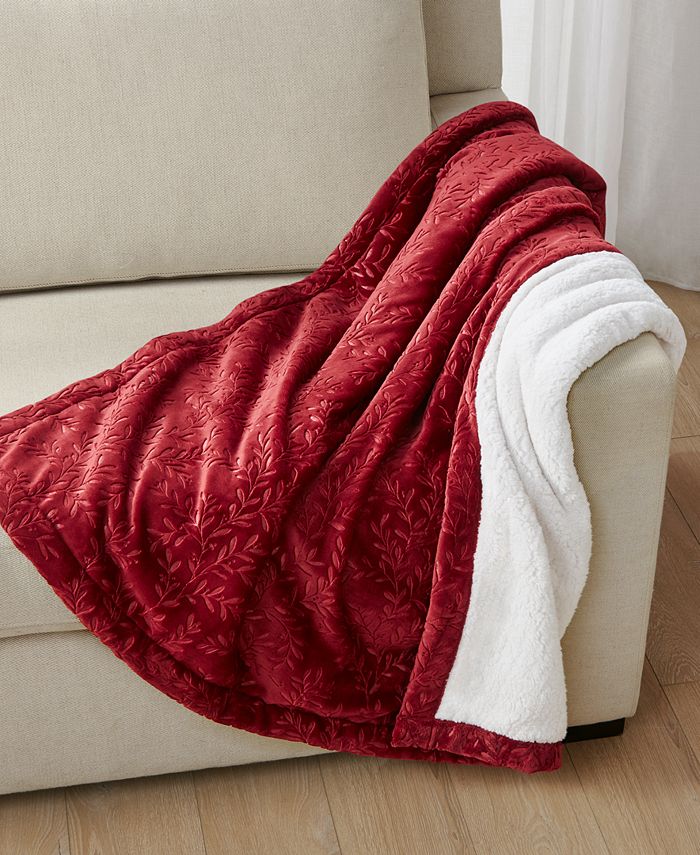Charter Club Embossed Plush Reversible Sherpa Throw, 50" x 60", Created for Macy's - Red - Throw