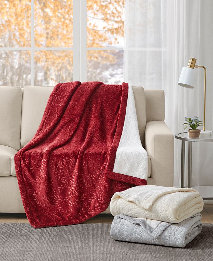 Charter Club Embossed Plush Reversible Sherpa Throw, 50" x 60", Created for Macy's - Red - Throw