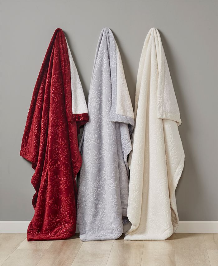 Charter Club Embossed Plush Reversible Sherpa Throw, 50" x 60", Created for Macy's - Red - Throw