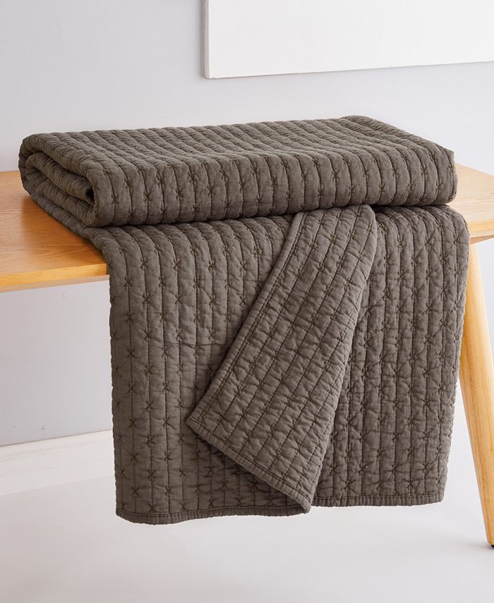 Levtex Cross Stitch Reversible Quilted Throw, 50" x 60" - Blue - 60x50