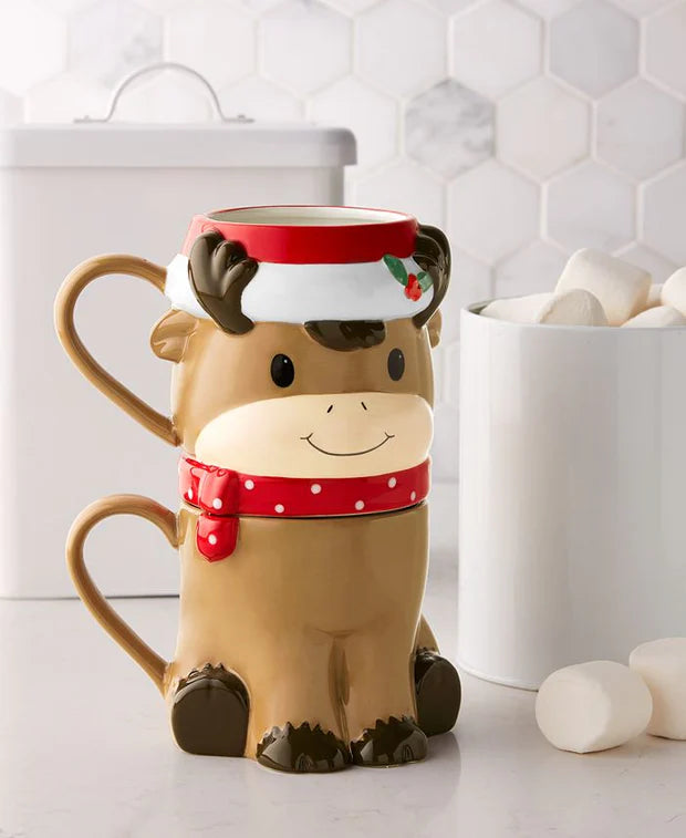 Holiday Lane Set of 2 Stackable Christmas Mugs