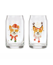 Cambridge 16 Oz Holiday Corgi Beer Can Cocktail Glasses, Set of 2 - Multi - NO SIZE