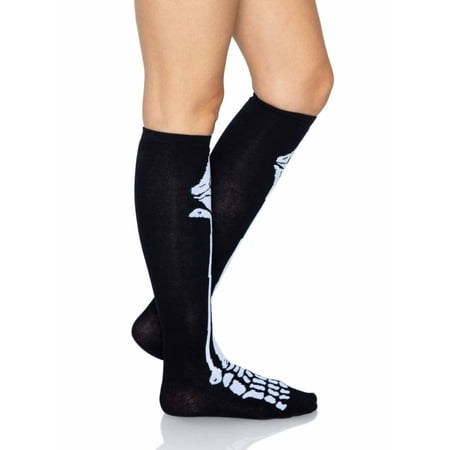 Leg Avenue Womens Skeleton Knee Socks, O/S, Black/White
