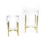 Vases/Candle Holders with Metal Stands, Gold Finish, Set of 2